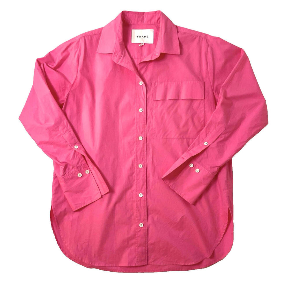 FRAME Denim Women's Size X-Small Oversized Boyfriend Shirt Long Sleeve Hot Pink